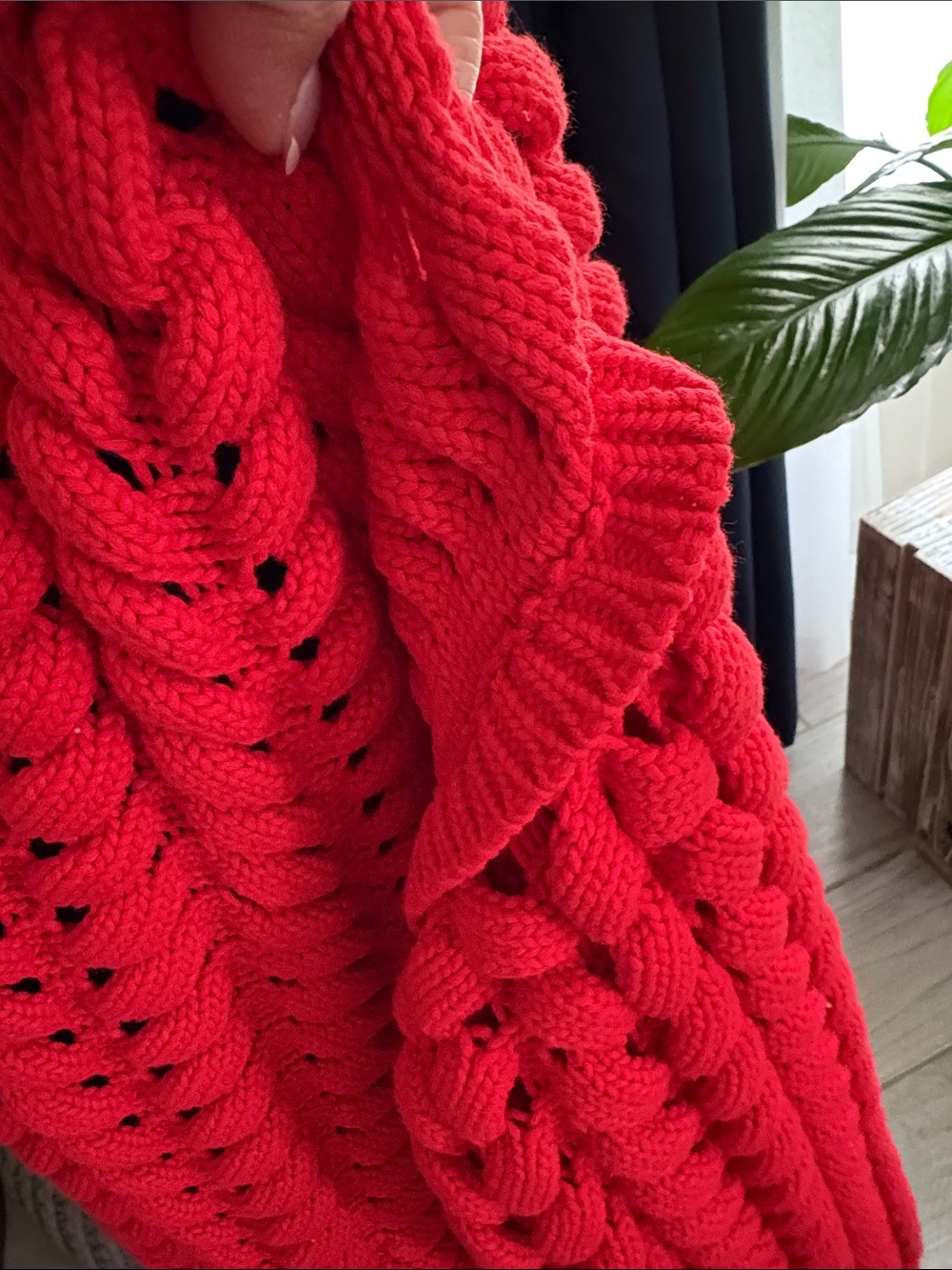 Open-Knit Crewneck Sweater in Red - Picture 5 of 8